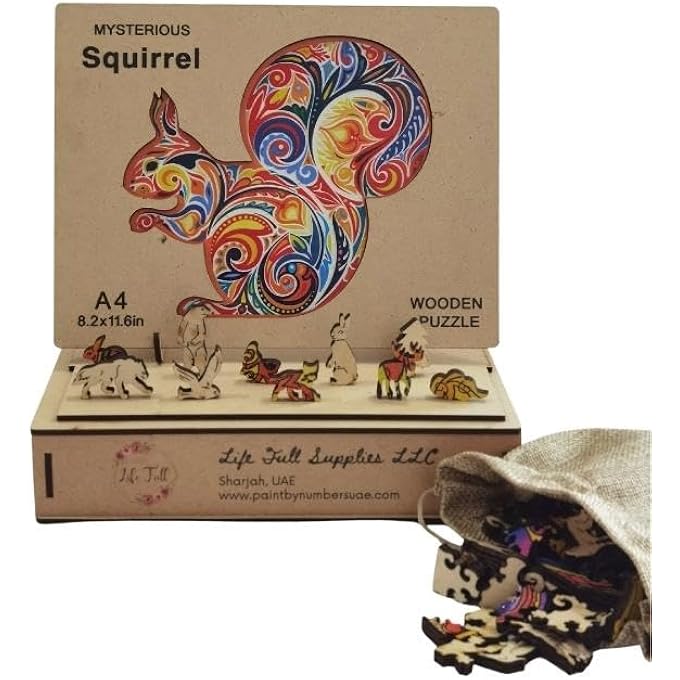 WOODEN JIGSAW PUZZLES, 3D WOODEN ANIMALS SHAPED PUZZLES, BEST GIFT FOR ADULTS AND KIDS DIY PUZZLE PIECE, COLORFUL UNIQUE SHAPED SQUIRREL PUZZLES A4-8.2 X 11.6IN - Image 3